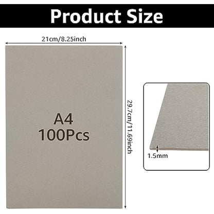 SHUESS A4 Greyboard 100 Sheets - 1500 Micron A4 (29.7 X 21 cm) Mount Board - Double-Side Grey Board - Thick Cardboard for Model Making, Thick 1.5 MM
