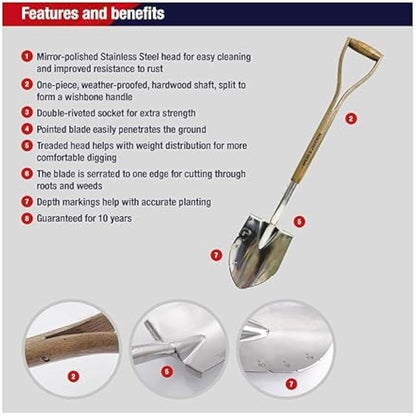 Spear & Jackson 4650PS Traditional Stainless Planting Spade, Brown