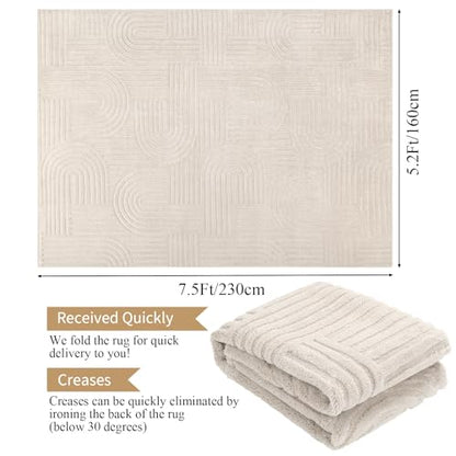 Enyhom Rugs Living Room 160 x 230 cm, Cream Fluffy Area Rugs for Bedroom Washable Anti Slip Modern Floor Carpets Mat Non Shedding Thick Pile Beside