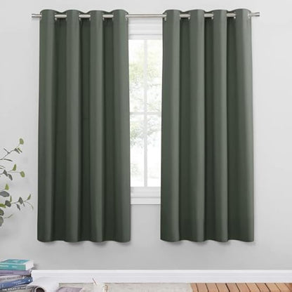 PONY DANCE Blackout Curtain for Bedroom - Dark Mallard Thermal Caravan Drapes Solid Window Treatment Home Decoration, Privacy for Living Room, Bunk Bed, 46x54 inch, 2 Panles