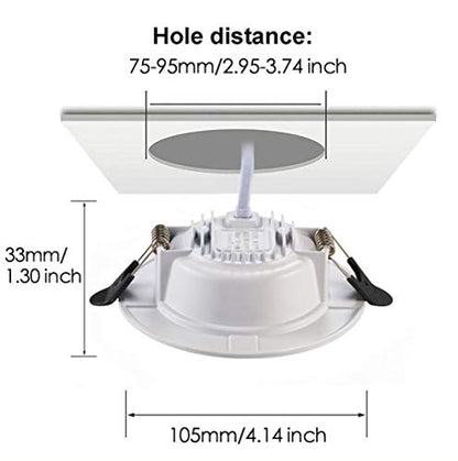 Tofisr LED recessed Ceiling Light, 7W Downlights 700LM Natural White Light 4500K, Round Aluminum Metal Spotlights 230V, Cut 75-95mm, for Living Room
