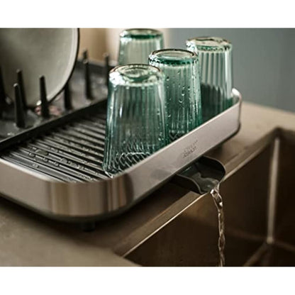 Joseph Joseph Duo Expanding Dish Drainer Rack with Removable Cutlery Holder, Draining Spout, Stainless-steel/Grey
