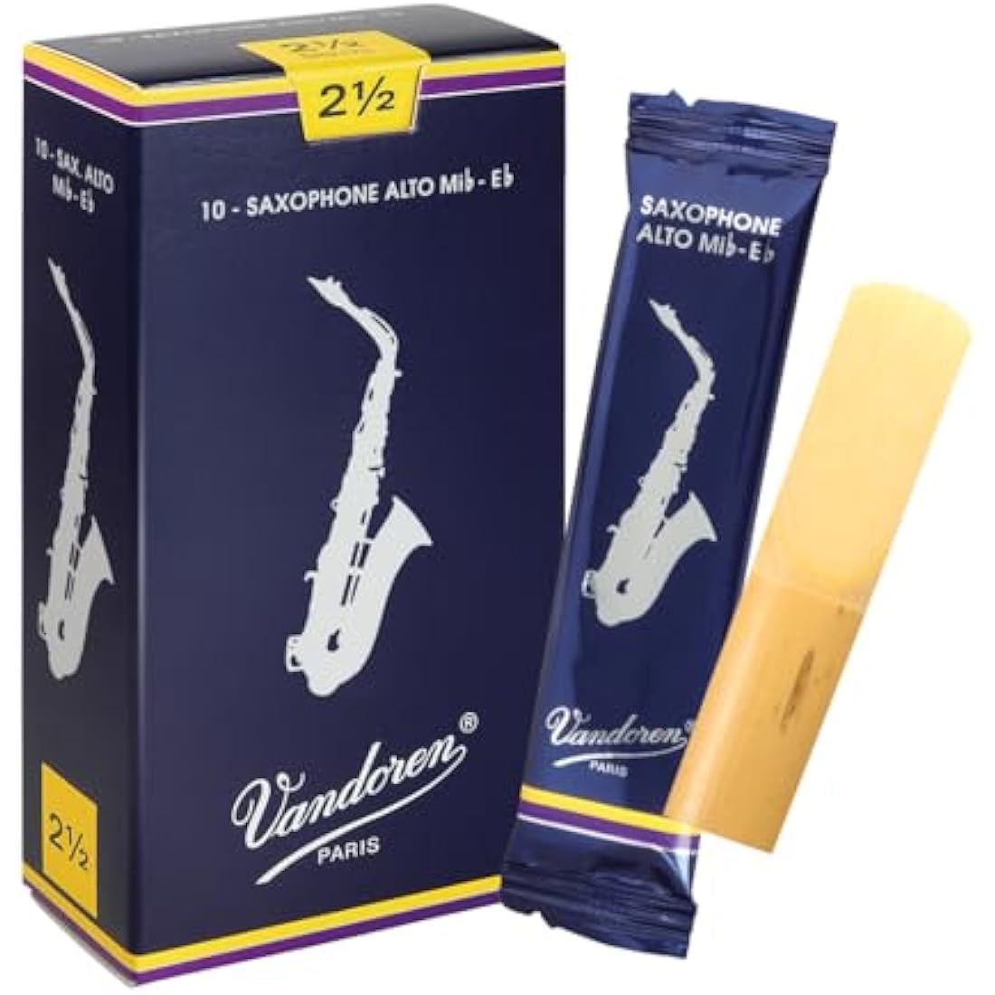 Vandoren Traditional Alto Saxophone Reeds – Box of 10 – Strength 2.5