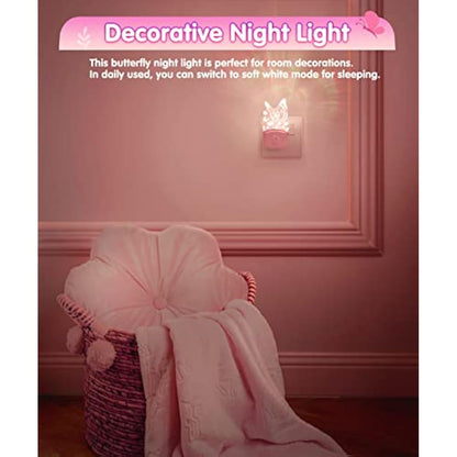 LOHAS-LED Butterfly Night Light for Kids, LOHAS Plug in Night Light, LED Night Light Dusk to Dawn Sensor, RGB + Warm White, 3 Lighting Modes, Gifts for Girls, Kids, Room Decor