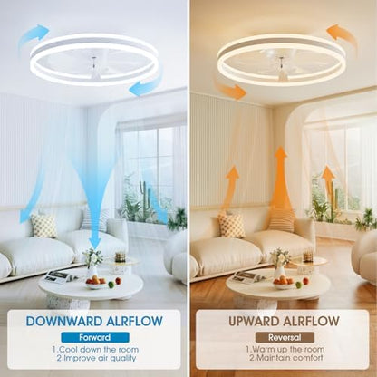 NIORSUN Ceiling Fans with Lights and Remote, 60cm Modern Smart LED Ceiling Fan Light, 6 Speeds and 3000K-6500K Dimmable Quiet Fan Lights Ceiling for Bedroom Living Room Dining Room (White)