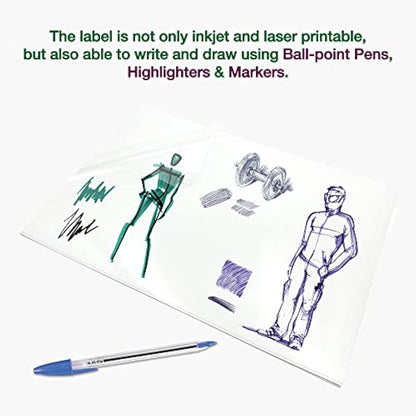Evergreen Goods 50 Sheets Glossy Low Opacity Sticker Vinyl Labels | Waterproof Inkjet & Laser Printable Translucent Self Adhesive | Make Your Own Stickers | Sticky Back Clear PVC
