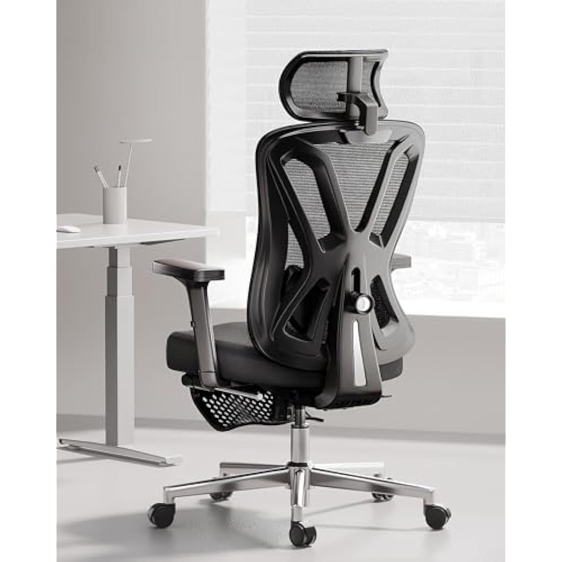Hbada P5 Ergonomic Office Chair with Adjustable Headrest and Lumbar Support, Comfy Spring Seat Cushion Support Computer Chair Tilt Function Swivel Mesh with Footrest