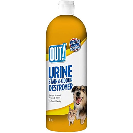 OUT! Urine Stain & Odour Destroyer for Pets | Enzymatic Pro-Bacteria Cleaner - 1 Litre