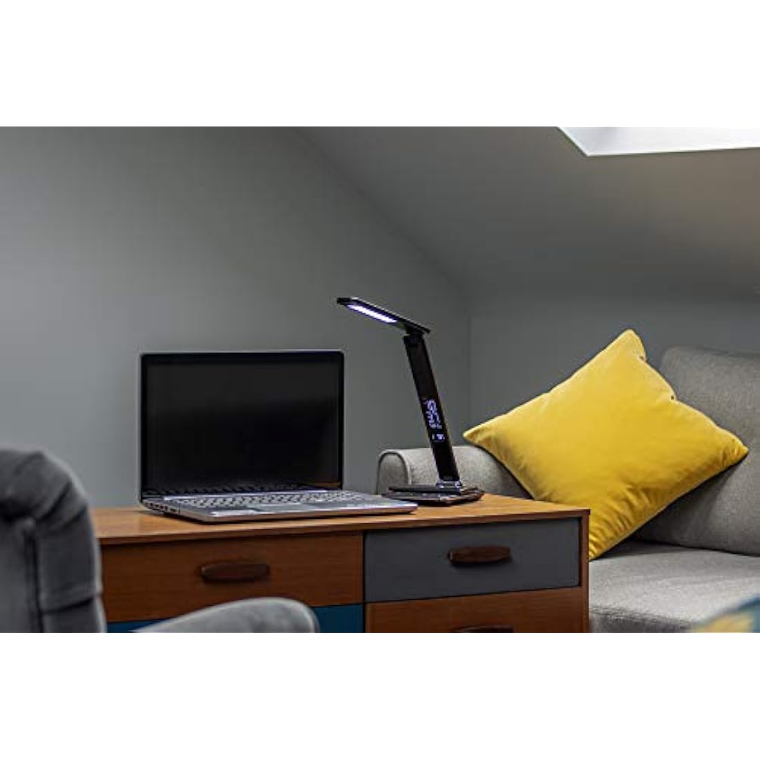 groov e Ares LED Lamp - Touch Control Desk Light with Fold Design - 3 Lighting Modes, Built-in Wireless Charger, Alarm Clock, & Digital Display with Time & Calender - Mains Operated - White