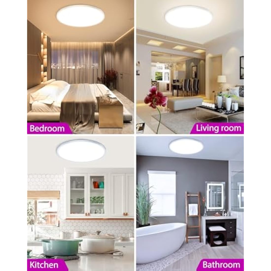 zemty 2Pack LED Ceiling Light Dimmable 3000-6500K, 24W 3200LM Bathroom Lights Ceiling with Remote Control, RGB Color Changing, Memory, Round Flush Ceiling Lamp for Bedroom Living Room Kitchen