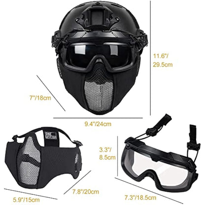OneTigris Airsoft Fast Helmet - Full Face Protective Tactical Helmet With Foldable Ear Protection Mask And Goggles for Airsoft Paintball Sooting Wagrgame CS