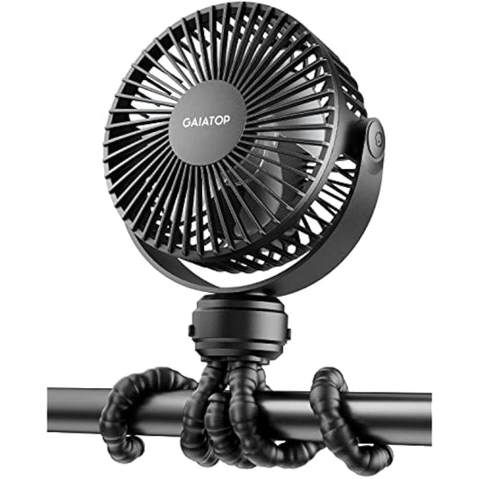 gaiatop Mini Portable Pram Fan, Rechargeable Small Clip on Fan for Stroller, Detachable 3 Speed 360° Rotate Flexible Tripod Handheld Desk Cooling for Car Seat Crib Treadmill Travel Black