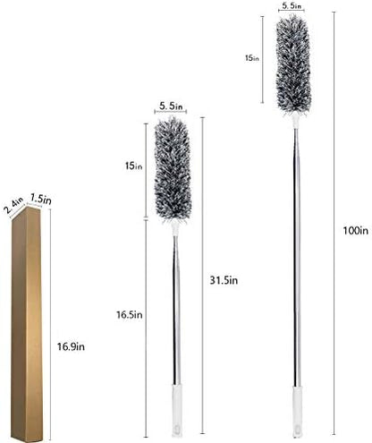 Feather Extendable Telescopic Pole, 100 inches, Microfiber Duster with Washable Bendable Head, for High Ceiling Fans, Blinds, Cobweb, Cars