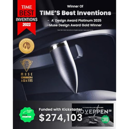 novium Hoverpen Interstellar Edition - Luxury Pen Made With Aerospace Alloys, Unique Aesthetic, Free Spinning Executive Pen, Desk Decor, Best Boss Gifts for Women (Starlight Silver, 18K-Gold)