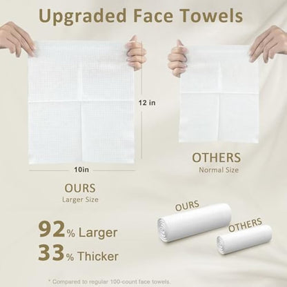 Ourmed Life Face Towels, Disposable Biodegradable Facial Towels for Sensitive Skin, Lint- Free Face Wipes for Washing Face, Skincare and Makeup Remover, Dry Wipes, 10"×12" Extra Large, 150 Count