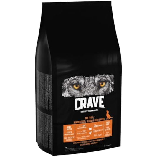 Crave Turkey & Chicken 7 kg Bag, Premium Adult Dry Dog Food with high Protein, Grain-free