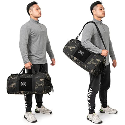 QT&QY 40L Military Tactical Duffle Bag for Men, Sport, Gym, Fitness, Travel, Training, Workout, Football, Weekender, Black, Polyester, 53.5cm x 25.5cm x 25.5cm