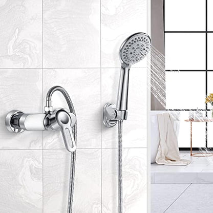 Namuoto Shower Mixer Taps Bar Chrome Wall Mounted Shower Faucet Brass Manual Shower Mixer Valve Control Switch Bath Tap for Cold and Hot Water, G1/2" Upper Outlet