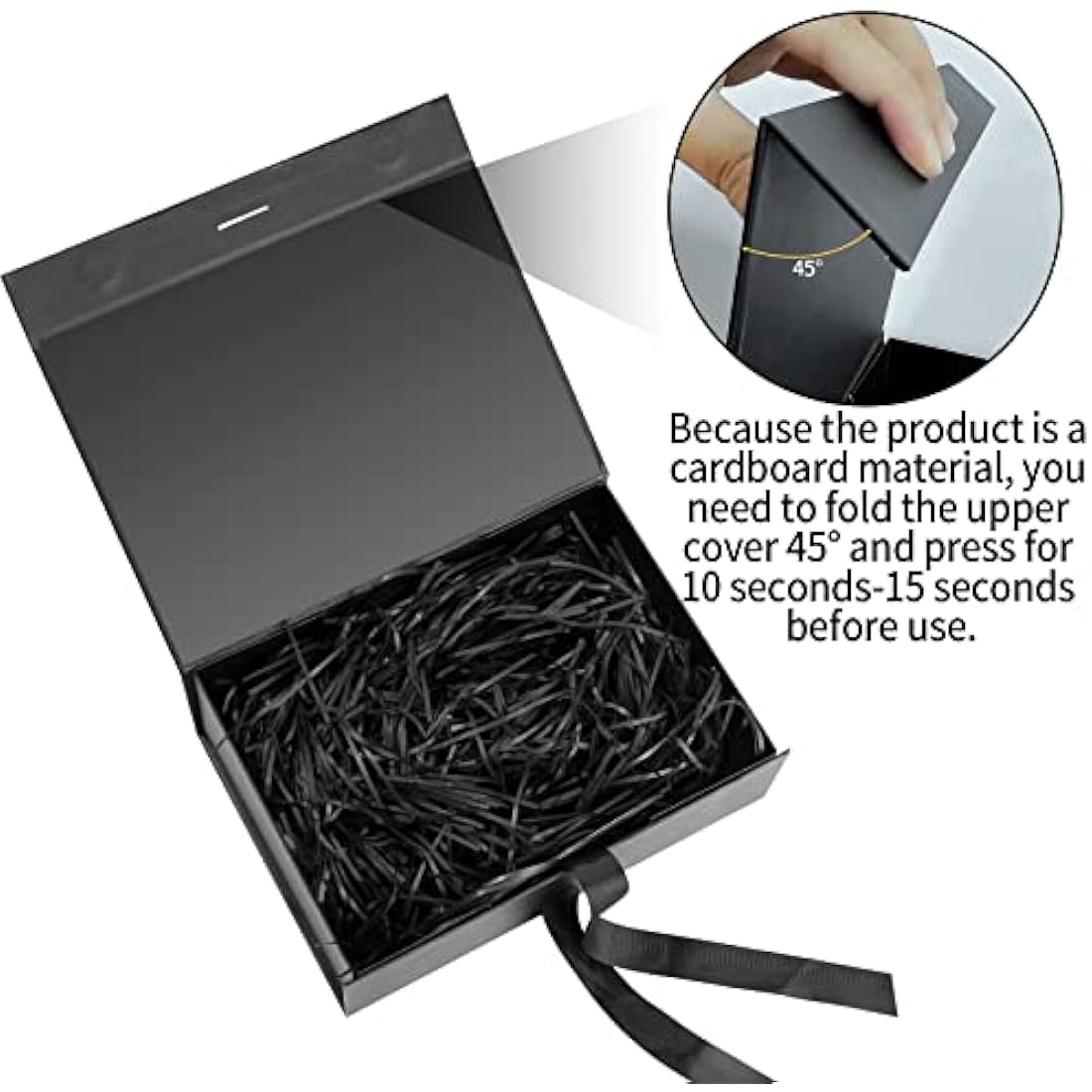 Christmas Black Gift Box with Ribbon, Magnetic Present Boxes with Lids, Gift Packaging Decorative Box, Presentation Box for Gifts, with Shredded Paper, Cards