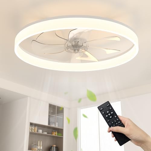 NIORSUN 60cm Ceiling Fans with Lights and Remote, 6 Speeds Modern Smart LED Ceiling Fan Light, 3000K-6500K Dimmable Quiet Fan Lights Ceiling for Bedroom Living Room Dining Room (White)