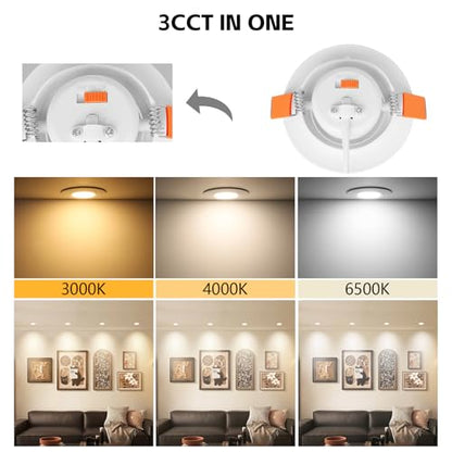 GeyouLux 3CCT LED Recessed Spotlight Dimmable 230V 4.9W IP44 Bathroom Spotlight 68-80 mm 45 Rotatable Extra Flat Round White Ceiling Light for Living