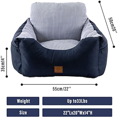 2 in 1 Dog Car Seat Washable and Stain Resistant Pet Booster Seat for Small and Medium Dogs Cats Super Soft PP Cotton Travel Safety Pet Car Seat with Storage Bag and Harness Strap