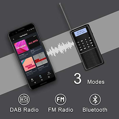 RD23 Portable Digital DAB DAB+ FM Radio with Built-in Bluetooth MP3, Battery Powered