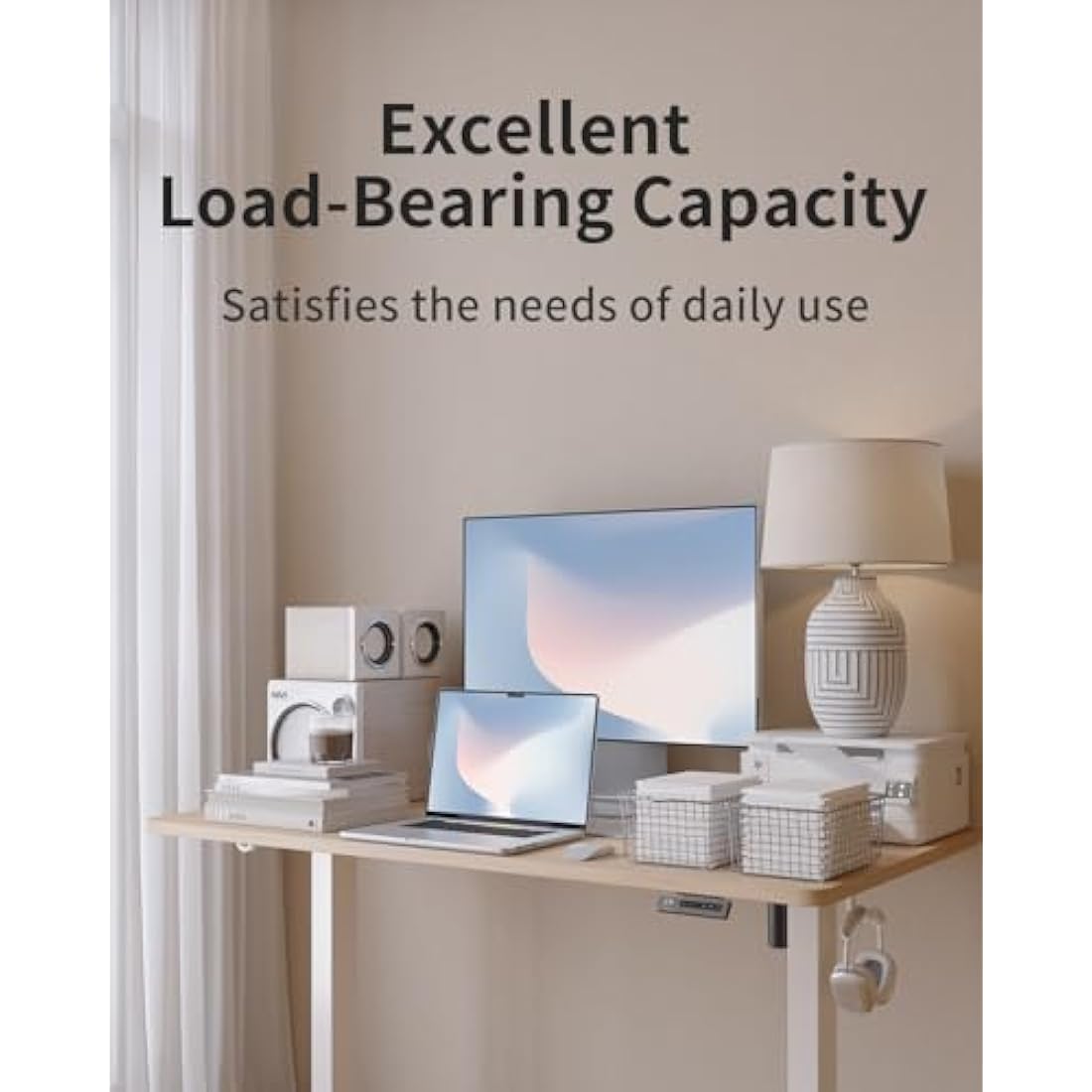 FEZIBO Height Adjustable Electric Standing Desk with digital display controller, 100 * 60cm Stand up Table, Sit Stand Home Office Desk with Splice Board, Maple Top