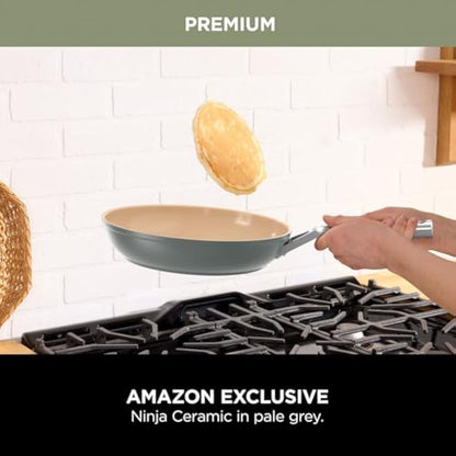 Ninja Extended Life 28cm Ceramic Frying Pan, Non-Stick (No PFAs, PFOAs, Lead or Cadmium), Induction Compatible, Stainless Steel Handle, Oven Safe to 285°C, Grey & Terracotta, CW90028EUUKDB