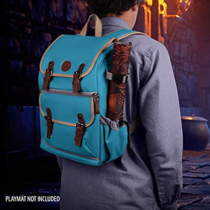 ENHANCE Designer Edition Trading Card Backpack - MTG Deck Bag Card Binder Space, TCG Deck Box Storage, Playmat Holder - Compatible with Magic The Gathering, Lorcana (Canvas Look - Blue)