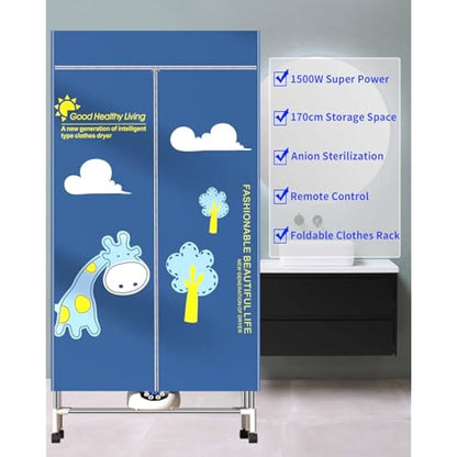 Heated Clothes Airer, 1500W-1.7 Meters Height Electric Dryer (Anion) With Remote Control, 2-Tier Foldable With 240 Mins Timer, Cover for Indoor, Apartment