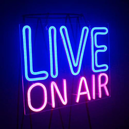 Looklight Live On Air Neon Sign Blue Pink Letters Led Neon Light On Air Sign Neon Word Sign Led Wall Art for Studio Bedroom Game Room Party Streaming Bar Club Decoration with USB Power
