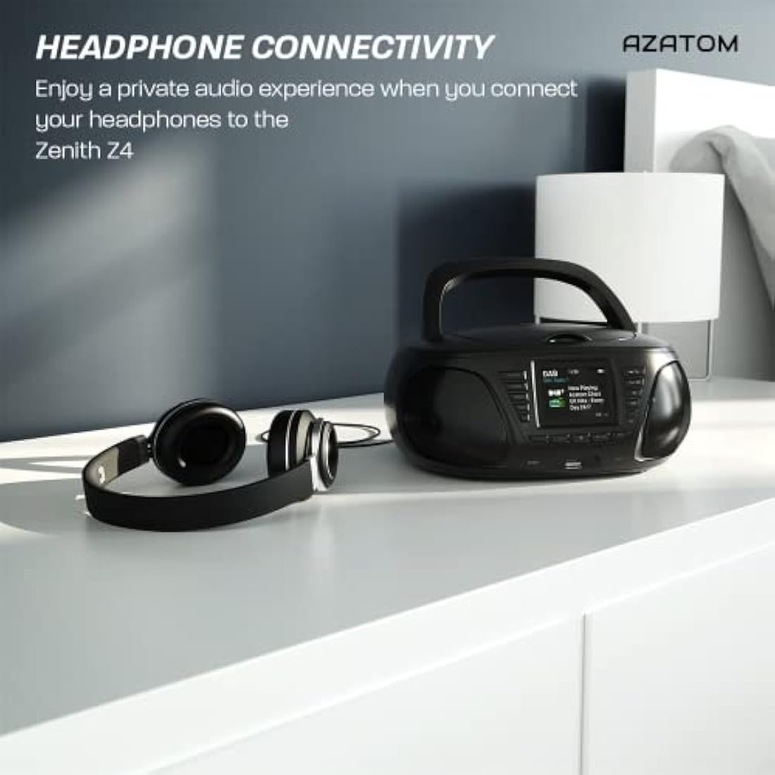 Portable CD Player with DAB/DAB+/FM Digital Radio | Bluetooth & USB MP3 Player | Large Display | Battery & Mains Powered (6x”C”) | Perfect for Home, Office or Outdoors | AZATOM Zenith Z4 (Black)