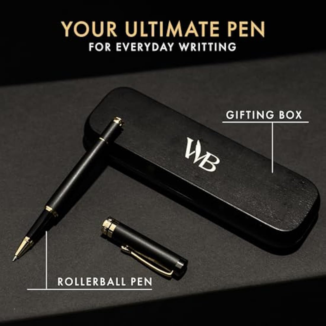 Wordsworth and Black Rollerball Pen-Stunning Luxury Pen Bamboo Blackwood Gold Finish, Refillable, Best Roller Ball Gift Set Pen for Men & Women, Ink Refill, Point Office Pens for Writing