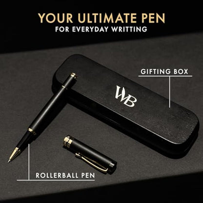 Wordsworth and Black Rollerball Pen-Stunning Luxury Pen Bamboo Blackwood Gold Finish, Refillable, Best Roller Ball Gift Set Pen for Men & Women, Ink Refill, Point Office Pens for Writing