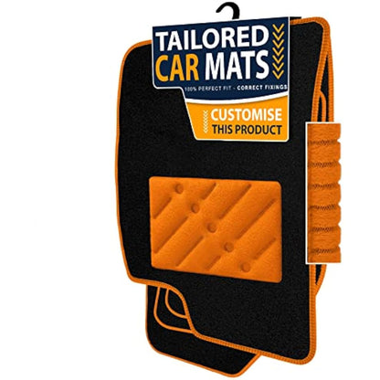 Car Mats FOR Jaguar E-PACE 2017-2021 Black Carpet + Orange Ribbed Trim + Orange Rectangle Heel Pad [SAPP-2226]