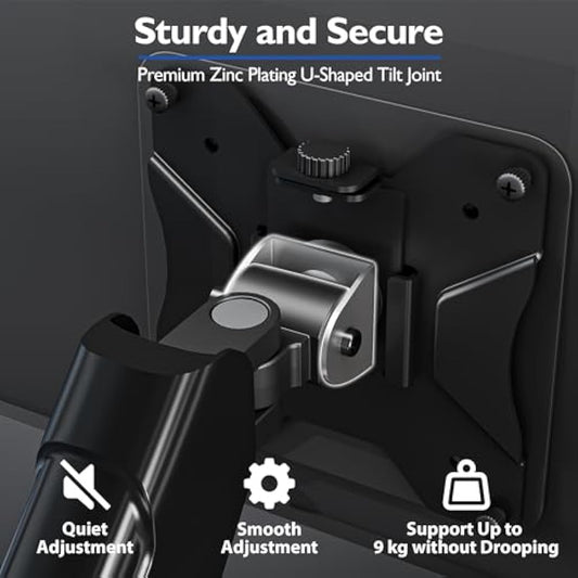 BONTEC Single Monitor Arm Desk Mount for 13-32 Inch Screens, Adjustable Gas Spring Arm Stand, VESA 75/100mm, 9kg Capacity, Tilt, Swivel, 360° Rotation, C-Clamp & Grommet Options, Ergonomic Design