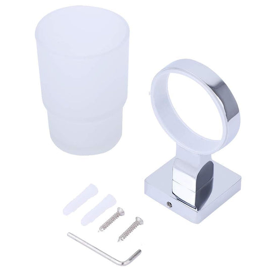 Wall Mounted Toothbrush Holder, Toothbrush Glass Metal Wall Mounted Toothbrush Cup Holder Glass Tumbler Holder for Bathroom(Square Base)