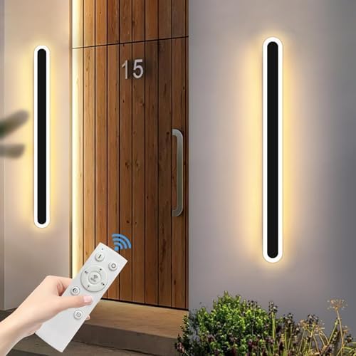 Mikeru 120CM Dimmable Modern Wall Light, Outdoor Long Fence Lamp Acrylic Wall Light 3000k/4500k/6000k Wall Mounted Sconce with Remote Control (Without Battery) for Indoor, Staircase