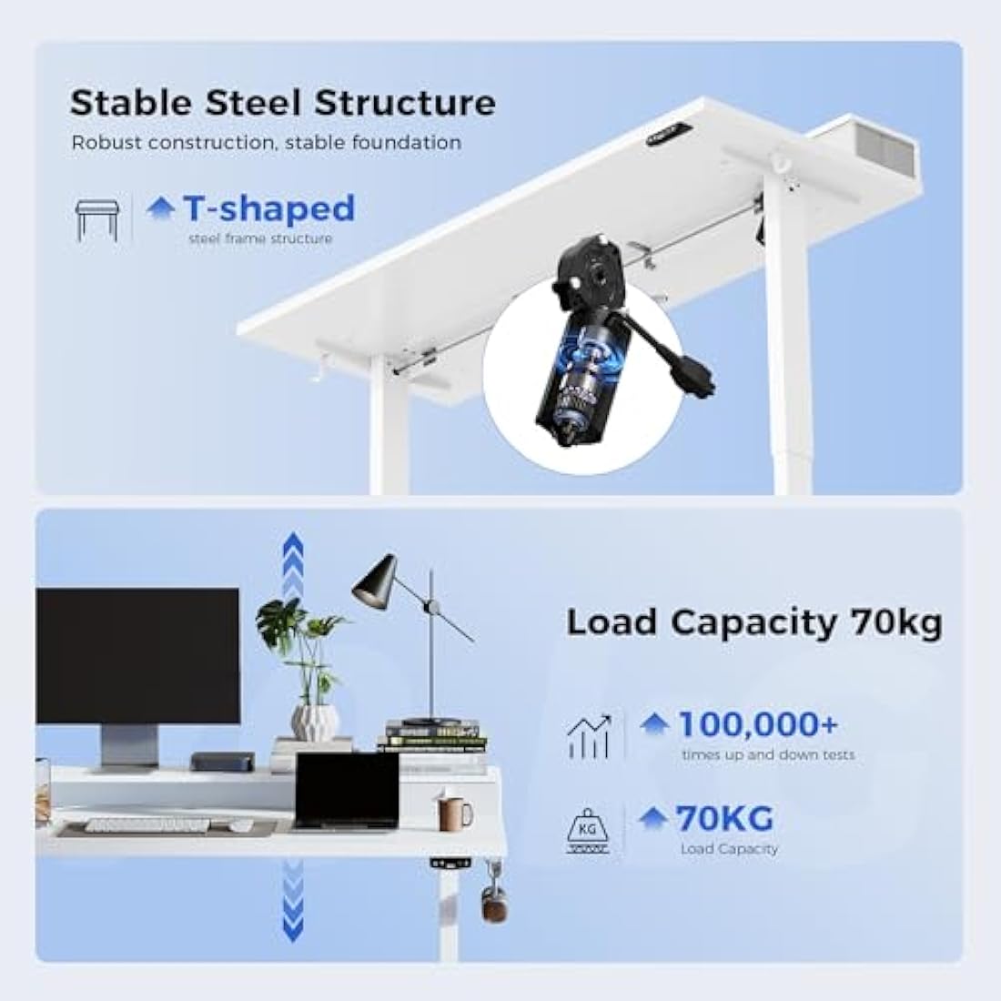Agilestic Electric Adjustable Height Desk with 2 Drawers, 120 x 60 cm, Stable Sit-Stand Desk with Memory Control, Ergonomic Computer Desk, White