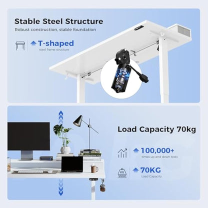 Agilestic Electric Adjustable Height Desk with 2 Drawers, 120 x 60 cm, Stable Sit-Stand Desk with Memory Control, Ergonomic Computer Desk, White