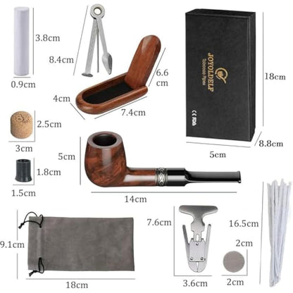 Joyoldelf Tobacco Pipe Straight Smoker, Rosewood Smoking Pipe Set Including Foldable Pipe Stand, 3-in-1 Pipe Scraper, Pipe Filters and Other Pipe Accessories