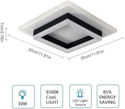 Comely Modern LED Ceiling Lights, 30W 3300LM Super Bright Square LED Ceiling Light, Acrylic Ceiling Lamp for Living Room Kitchen Bedroom Hallway Balcony, Cool Light 6500K