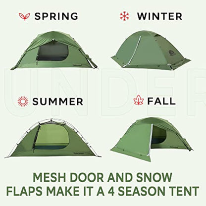 Underwood Aggregator 1/2-Man Camping Tent - 3/4 Season One Man Tent, Waterproof Lightweight Tent in Winter, Backpacking Dome Tent for Snow Camping, Mountaineering, Hiking, Setup Easily for 1/2 Person