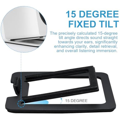 Sanyun SW601 15° Tilted Desk Speaker Stands for Compact 2''-3'' Computer PC Bookshelf Monitor Speakers, Steel Metal Base & Damping Foam Padding (Pair, Black)