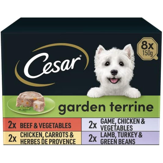 Cesar Garden Terrine Adult Wet Dog Food, Mixed Selection in Loaf, Garnished with Garden Vegetables, 8 x 150 g Trays (Pack of 3)