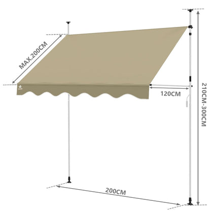 VOUNOT? 2 x 1.2m Patio Telescopic Awning, Retractable Manual Awning, Adjustable Waterproof Canopy with Hand Crank, Balcony Sun Shade Shelter, Beige