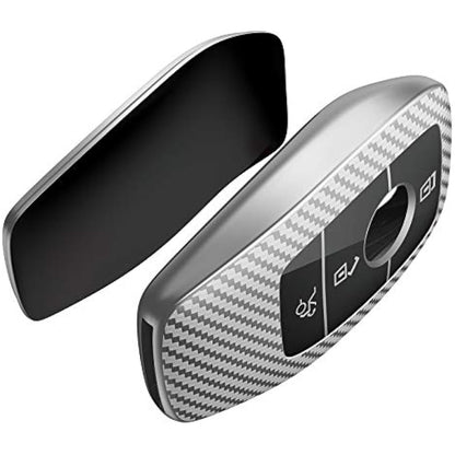 OATSBASF Car Key Cover Compatible with Mercedes Benz,Car Key Box for Benz E Class 2017 S 2018 (Silver-Stripe)