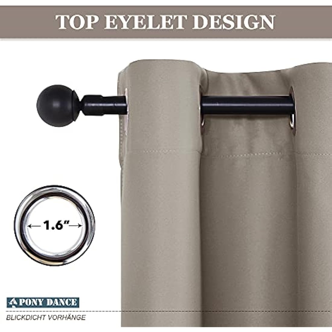 PONY DANCE Thermal Bedroom Curtains - Blackout Caravan Privacy Curtains Soundproof Eyelet Top Decorativa Living Room Drapes Blackout for Office, Meeting Room, 2 Panels, 46x54 inch, Sand