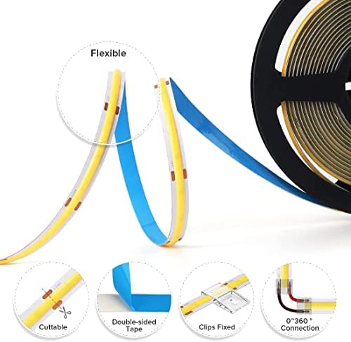 BTF-LIGHTING FCOB COB LED Strip Natural White 4000K Flexible High Density Uniform Light Dimmable LED Strip Light CRI90+ 10M 528LEDs DC24V 14W/m Bendable LED Ribbon for DIY Indoor Lighting Projects